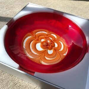 Waterford Evolution Crystal Glass Bowl - red and amber swirl